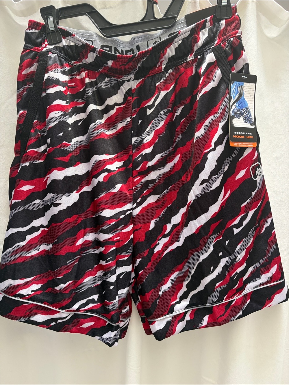 Men’s And1 Red Black White Athletic Mesh Shorts S